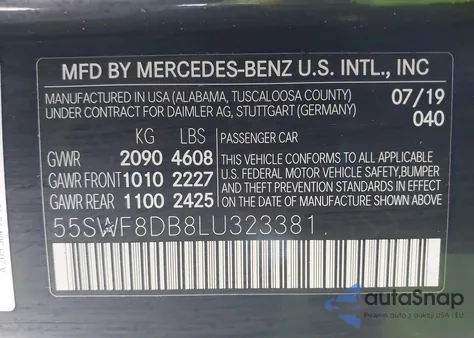 2020 Mercedes-Benz C 300 from USA, damaged, VIN 55SWF8DB8LU323381